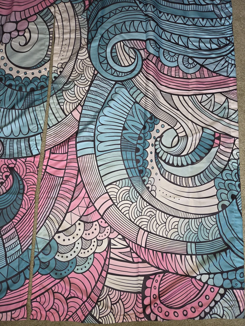 Whimsical Swirl Pattern Curtain in Blue, Pink & Cream